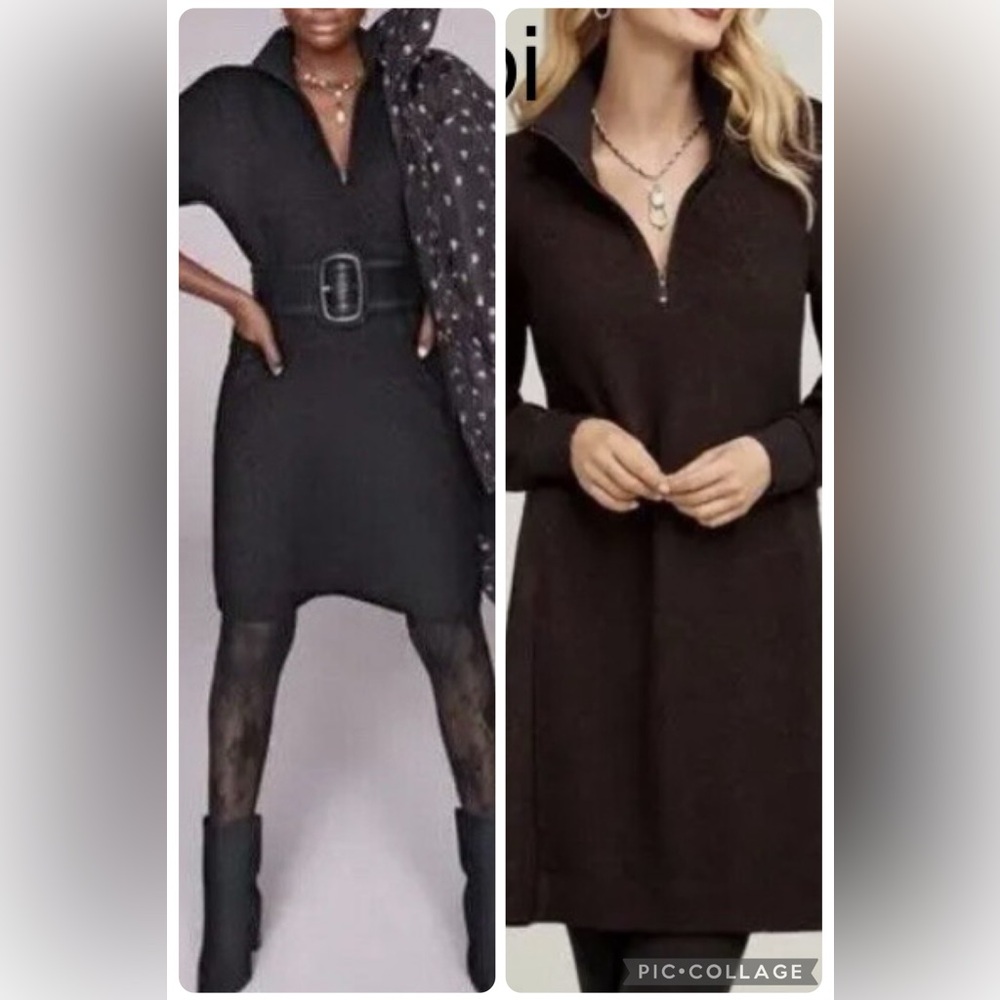 Cabi Black and Burgundy Cuddle Sweater Dress w/ Pockets